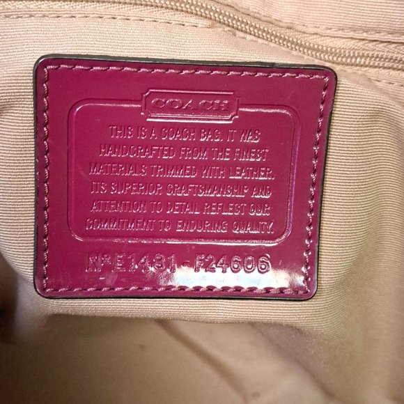 Coach Peyton Signature Cora Dome Satchel in Khaki and Plum - Picture 7 of 11